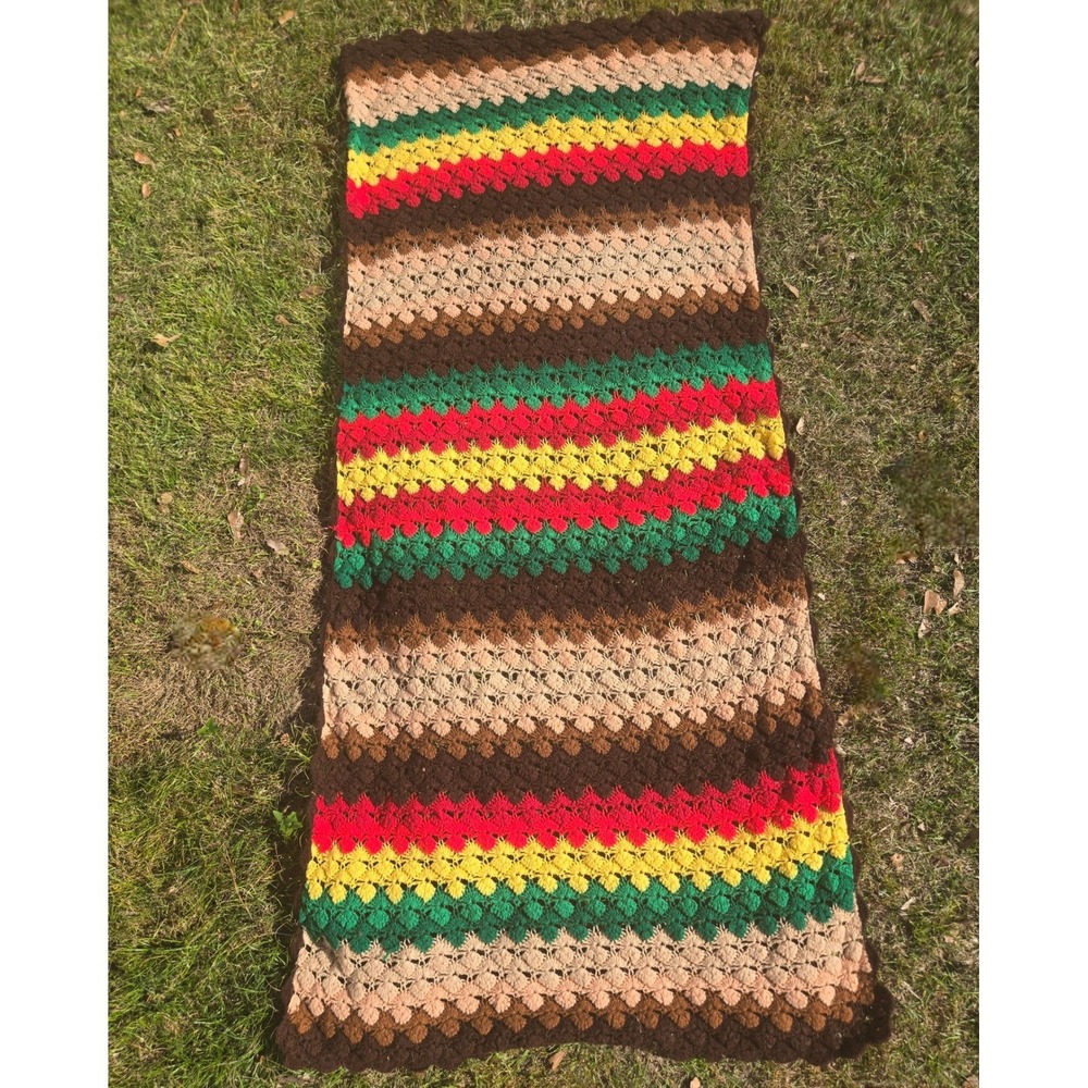 Vintage Handmade Crochet Blanket Throw Rasta Colors Boho 84 x 35